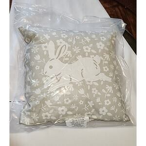 Easter Bunny Throw Pillow 16"x16" Sealed in Bag Embroidered Tan White Floral